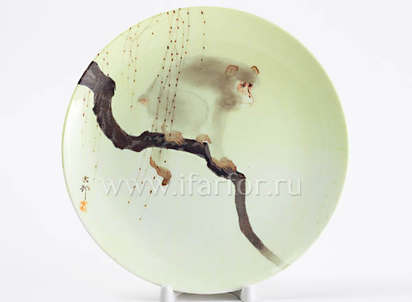 Decorative plate Ohara Koson Monkey and dragonfly