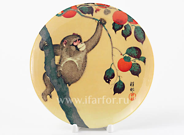 Decorative plate Ohara Koson Monkey on the branch with persimmon