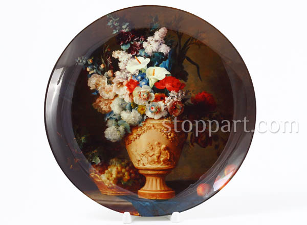 Декоративная тарелка Энн Вейлер-Костер Букет цветов в терракотовой вазе с персиками и виноградом
