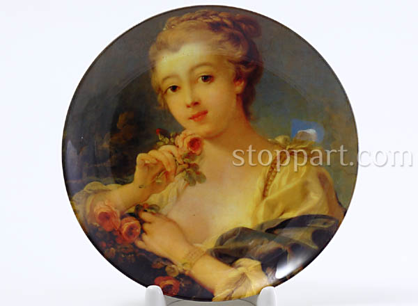 Decorative plate Boucher Francois Portrait of a girl with a bouquet of roses