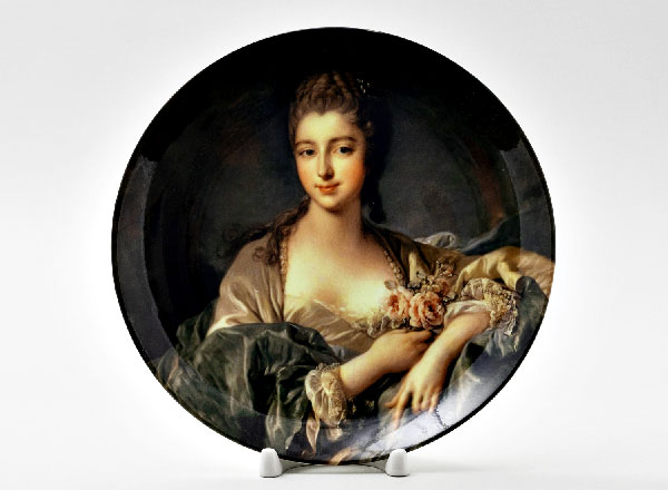 Декоративная тарелка Буше Франсуа Портрет Маркизы Помпадур с жемчужной заколкой