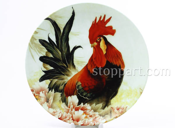 Decorative plate  Rooster in the flowers