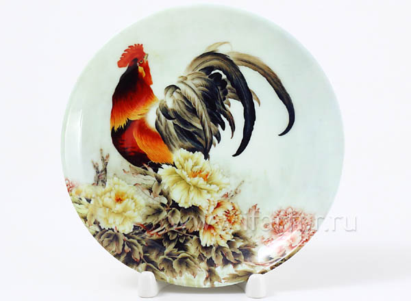 Decorative plate Unknown artist Cockerel and peonies
