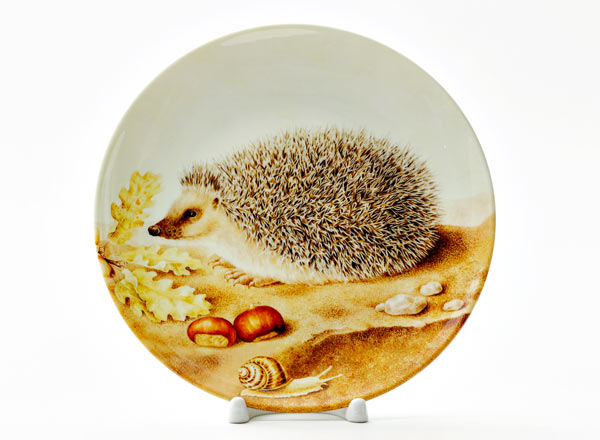 Decorative plate Giovanna Garzoni Still life with hedgehog, snail and chestnuts