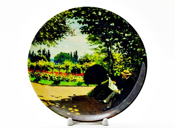 Decorative plate Oscar Claude Monet Adolphe Monet reading in the garden
