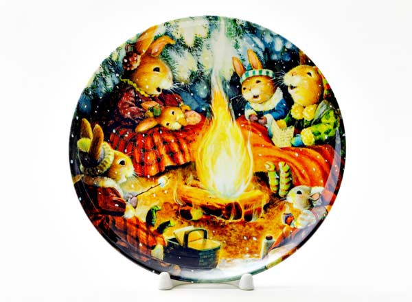 Decorative plate  Bunnies by the fire
