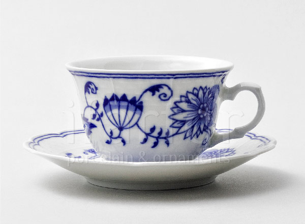 Чашка с блюдцем чайная Луковичный узор. Синий лук Натали низкая
