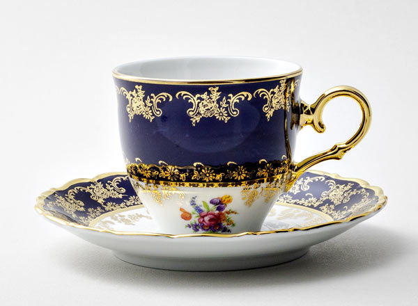 Чашка с блюдцем чайная Кобальтовый цветок Офелия высокая