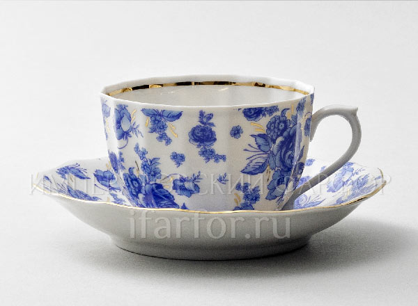 Cup and saucer tea Aster blue Empire