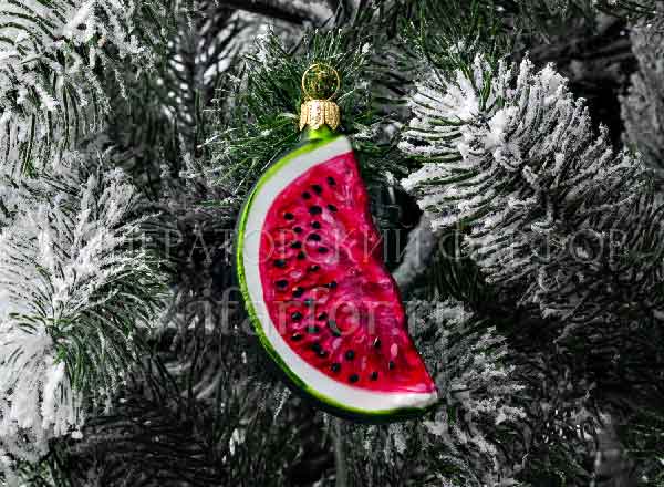 Christmas tree toy Berries and fruits. Slice of watermelon