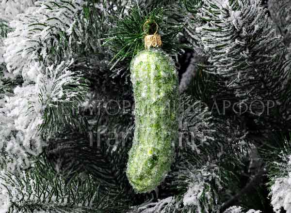 Christmas tree toy Berries and fruits. Cucumber in frost