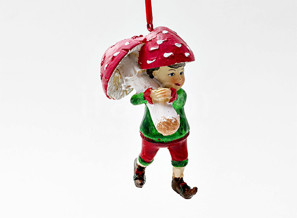 Christmas tree toy Picking of mushrooms. Boy with fly agaric 2