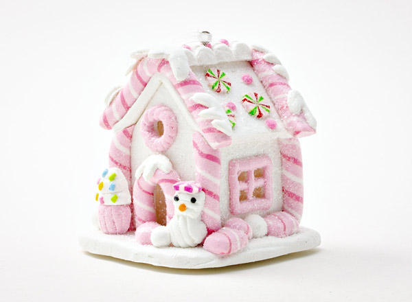 Новогоднее украшение Розовый светящийся пряничный домик 1 LED