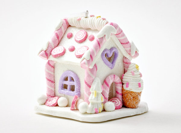 Новогоднее украшение Розовый светящийся пряничный домик 3 LED