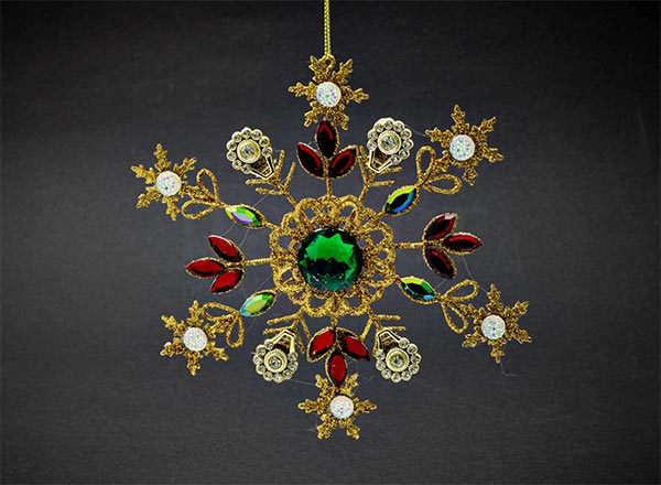 Christmas tree toy Jewelry snowflake with green stone