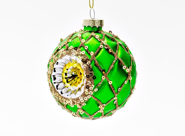 Елочная игрушка Шар-рефлектор Сетка золото зеленый