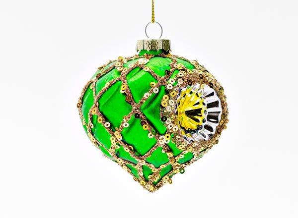 Елочная игрушка Капля-рефлектор Сетка золото зеленый