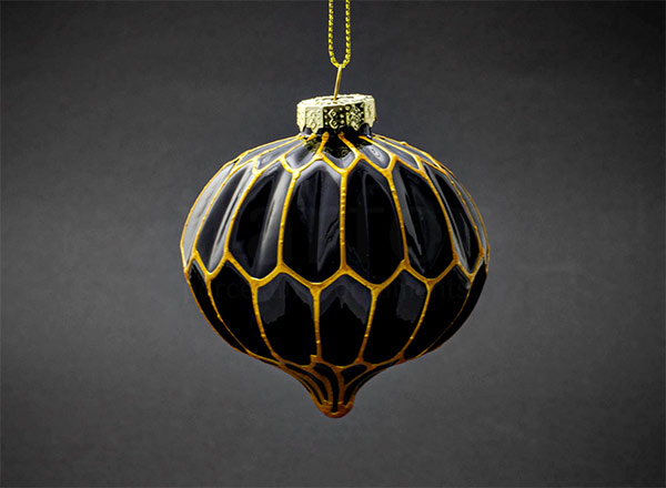 Christmas tree toy Drop Hexagon black with gold