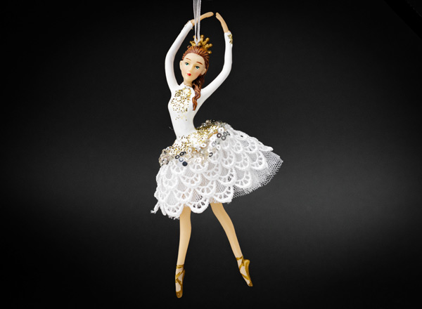 Christmas tree toy Ballerina in a white dress with lace 2