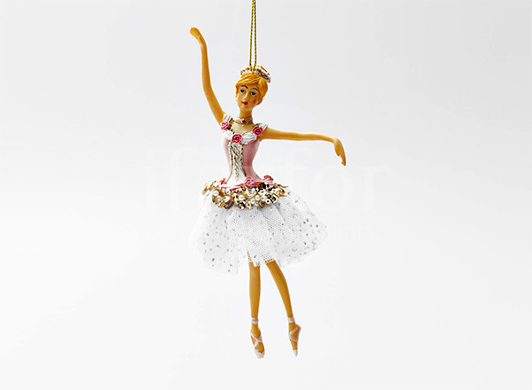 Christmas tree toy Ballerina in a dress with white lace 2