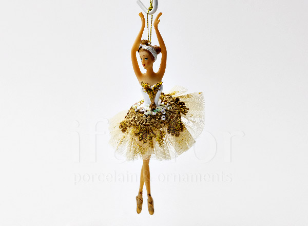 Christmas tree toy Ballerina in a dress with gold lace 1