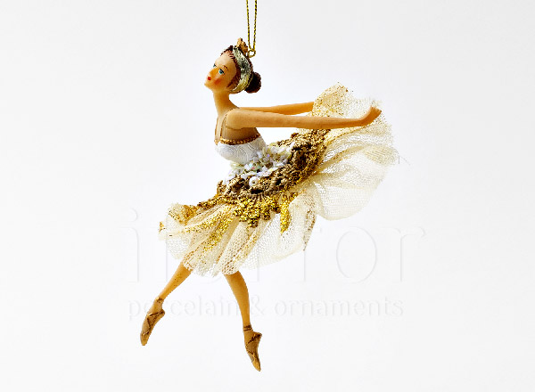 Christmas tree toy Ballerina in a dress with gold lace 3