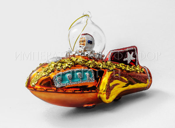 Елочная игрушка Дед Мороз на ракете
