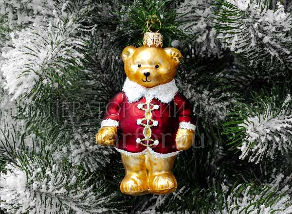 Елочная игрушка Миша в бордовом кафтане