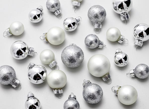 Set of Christmas tree toys Frosty silver Christmas ball