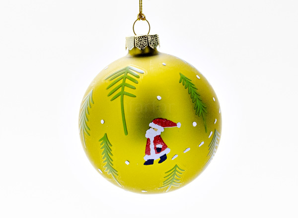 Christmas tree toy Christmas ball Gold. Santa Claus in the forest