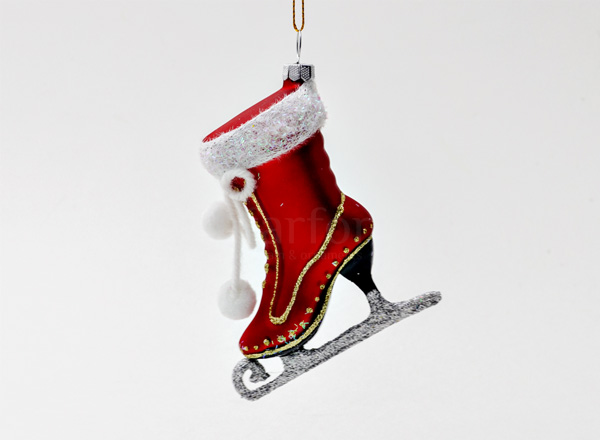 Christmas tree toy Red figure skate with rhinestones