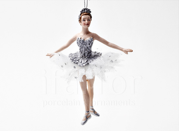 Елочная игрушка Балерина в серебристо-белом платье