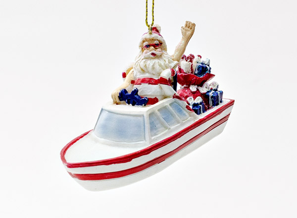 Елочная игрушка Дед Мороз на катере