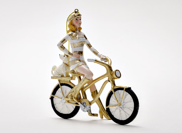 Елочная игрушка Девушка на велосипеде с собачкой