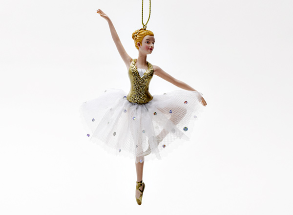Christmas tree toy Ballerina in a silver and white dress 1