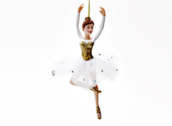 Елочная игрушка Балерина в серебристо-белом платье 2