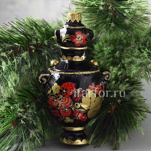 Елочная игрушка Ариэль Самовар Хохломские узоры black