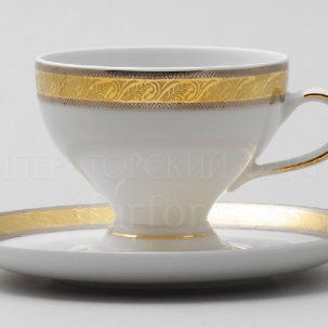 Чашка с блюдцем чайная Платиновая золотая лента 1/2 Кристина
