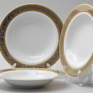 Набор тарелок столовый Широкий кант платина золото 6/6 Опал