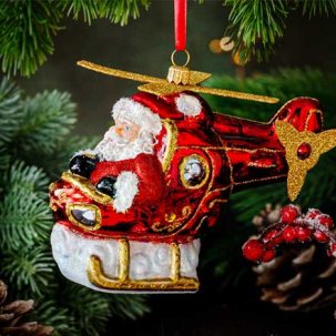 Елочная игрушка Дед Мороз на вертолете