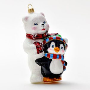 Елочная игрушка Белый медведь с пингвином