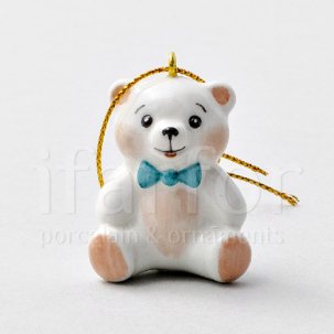 Елочная игрушка Мишка-малыш с бирюзовым бантом