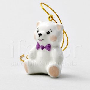 Елочная игрушка Мишка-малыш с фиолетовым бантом