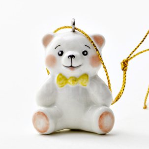 Елочная игрушка Мишка-малыш с желтым бантом