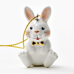 Елочная игрушка Зайка-малыш с золотым бантом