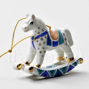 Елочная игрушка Лошадка-качалка Рождественская голубая