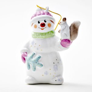 Елочная игрушка Снеговик с белкой