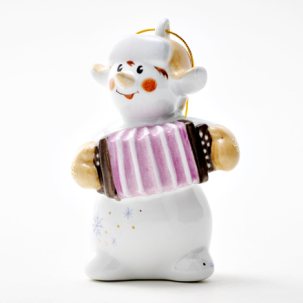 Елочная игрушка Снеговик с гармошкой