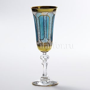 Набор бокалов для шампанского Медальон бирюзовый 6/6 Krosno