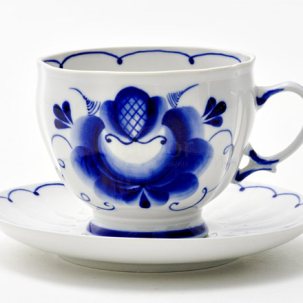 Чашка с блюдцем чайная Гжель роза Лиза